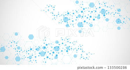 Health care or medical abstract background with hexagons, lines and dots. Scientific innovation banner template concept. Biology and pharmaceutical technology background. illustration. Health care or medical abstract background with hexagons, lines and dots. Scientific innovation banner template concept. Biology and pharmaceutical technology background. illustration. 133500286