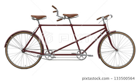 This vintage tandem bicycle features a unique two seater design with a rich burgundy frame and stylish leather seats. Perfect for leisurely rides and adventures with a friend. This vintage tandem bicycle features a unique two seater design with a rich burgundy frame and stylish leather seats. Perfect for leisurely rides and adventures with a friend. 133500564