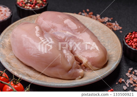 Raw chicken or turkey breast, skinless and boneless. Chicken breast Raw chicken or turkey breast, skinless and boneless. Chicken breast 133500921