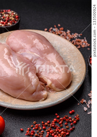 Raw chicken or turkey breast, skinless and boneless. Chicken breast Raw chicken or turkey breast, skinless and boneless. Chicken breast 133500924