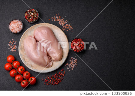 Raw chicken or turkey breast, skinless and boneless. Chicken breast Raw chicken or turkey breast, skinless and boneless. Chicken breast 133500926