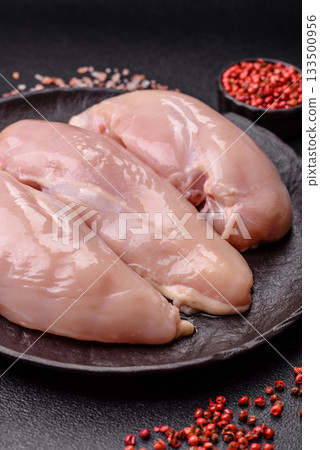 Raw chicken or turkey breast, skinless and boneless. Chicken breast Raw chicken or turkey breast, skinless and boneless. Chicken breast 133500956