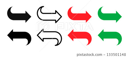 Curved arrow set in different fill colors. Showing smooth pointer shapes for navigation and direction. Vector illustration of curved arrow icons designed for interface use and movement guidance. Curved arrow set in different fill colors. Showing smooth pointer shapes for navigation and direction. Vector illustration of curved arrow icons designed for interface use and movement guidance. 133501148