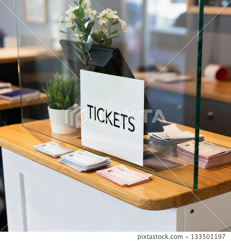 "TICKETS" sign placed at the reception counter① 133501197