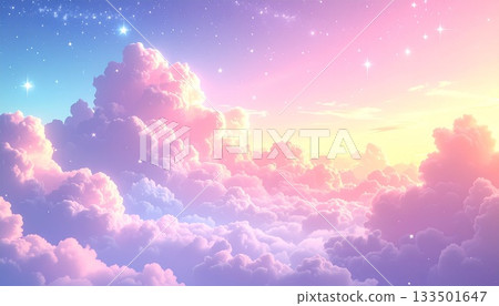 Pastel colored clouds and little stars Pastel colored clouds and little stars 133501647