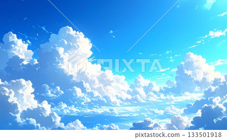 廣闊的藍天，柔軟的雲朵緩緩飄動，色彩明亮清新。 133501918