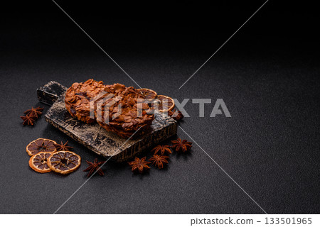 Chocolate chip cookies with caramelized nuts, a healthy sweet snack. Nut cookies Chocolate chip cookies with caramelized nuts, a healthy sweet snack. Nut cookies 133501965