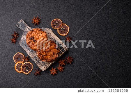 Chocolate chip cookies with caramelized nuts, a healthy sweet snack. Nut cookies 133501966