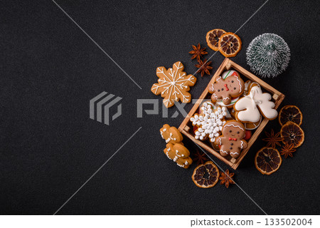 Christmas gingerbread, cookies, or baked goods for the winter holidays. Christmas gingerbread Christmas gingerbread, cookies, or baked goods for the winter holidays. Christmas gingerbread 133502004