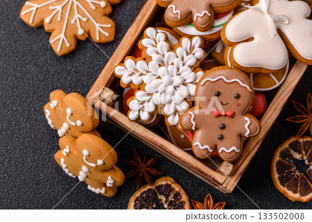 Christmas gingerbread, cookies, or baked goods for the winter holidays. Christmas gingerbread 133502008