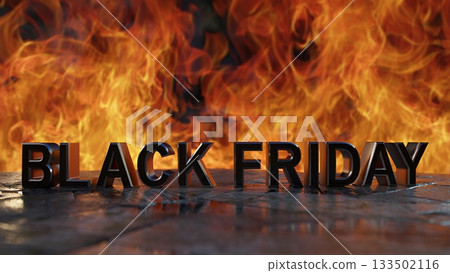 Black Friday promotional text with flames in the background for marketing Black Friday promotional text with flames in the background for marketing 133502116