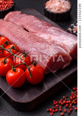 Raw pork tenderloin, fresh meat, a source of protein, and an ingredient for a meal. Pork tenderloin 133502199