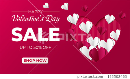 Happy Valentine's day background in vivid red and white colors with paper cut hearts and text. Romantic vector baner for social media, website. Promotion and shopping template, love concept. Happy Valentine's day background in vivid red and white colors with paper cut hearts and text. Romantic vector baner for social media, website. Promotion and shopping template, love concept. 133502463