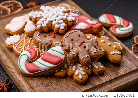 Christmas gingerbread, cookies, or baked goods for the winter holidays. Christmas gingerbread Christmas gingerbread, cookies, or baked goods for the winter holidays. Christmas gingerbread 133502491