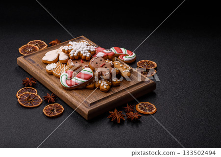 Christmas gingerbread, cookies, or baked goods for the winter holidays. Christmas gingerbread 133502494
