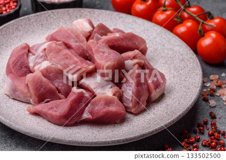 Raw pork, sliced, fresh meat, a source of protein, and an ingredient for a hearty meal. Raw pork Raw pork, sliced, fresh meat, a source of protein, and an ingredient for a hearty meal. Raw pork 133502500