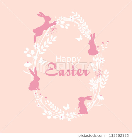 Happy Easter flat background with bunnies, egg, flowers, greenery and text in pink pallette. Cute hand drawn vector illustration, Easter doodle background for poster, greeting card, cover, home decor. Happy Easter flat background with bunnies, egg, flowers, greenery and text in pink pallette. Cute hand drawn vector illustration, Easter doodle background for poster, greeting card, cover, home decor. 133502525