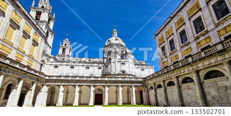 Courtyard of the Mafra National Palace, Convent and Basilica. Baroque architecture at Mafra in Portugal. Courtyard of the Mafra National Palace, Convent and Basilica. Baroque architecture at Mafra in Portugal. 133502701