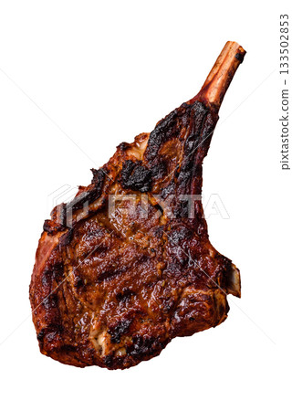 Grilled bone-in meat, beef tomahawk steak, juicy barbecued meat. Tomahawk steak 133502853