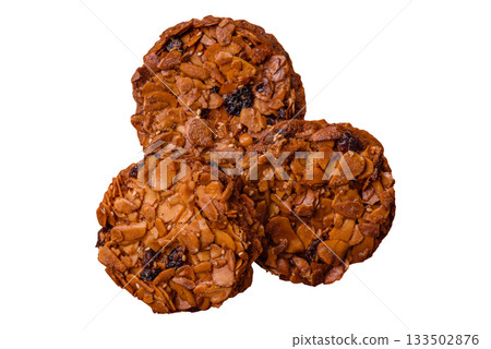 Chocolate chip cookies with caramelized nuts, a healthy sweet snack. Nut cookies 133502876