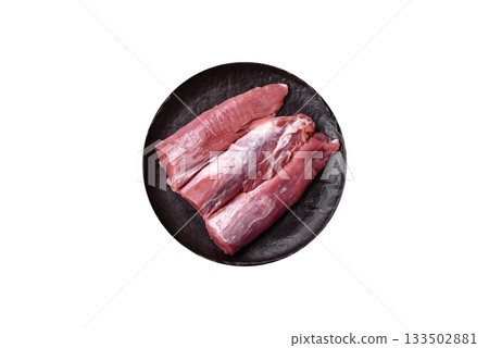 Raw pork tenderloin, fresh meat, a source of protein, and an ingredient for a meal. Pork tenderloin 133502881
