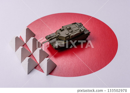 Anti-tank barrier or dragon's teeth made of concrete and iron as a fortification. Dragon's teeth 133502978