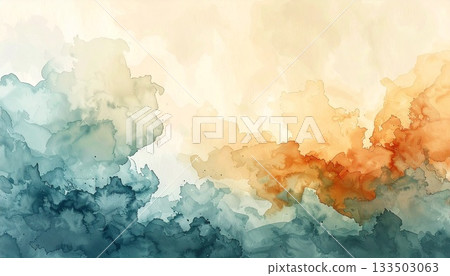 Paper texture, subtle gradation, watercolor ink bleeding 133503063