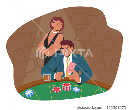 Furious couple of gamblers characters feeling rage and anger suffering gambling misfortune in poker Furious couple of gamblers characters feeling rage and anger suffering gambling misfortune in poker 133503073