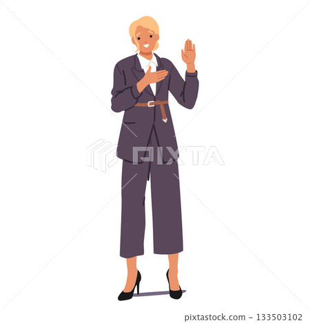 Businesswoman isolated cartoon character taking oath promising gravity of professional dealings 133503102