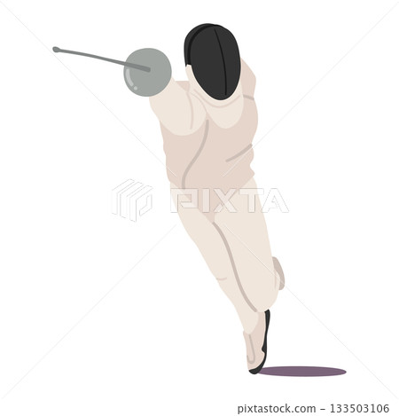Fencer cartoon character fully geared doing parry and lunge with riposte thrust isolated on white 133503106