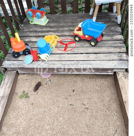 Children's sandbox with plastic sand toys Children's sandbox with plastic sand toys 133503444