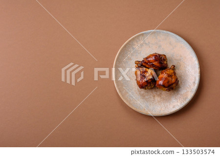 Fried chicken legs with teriyaki sauce, oven baked meat. Chicken legs 133503574