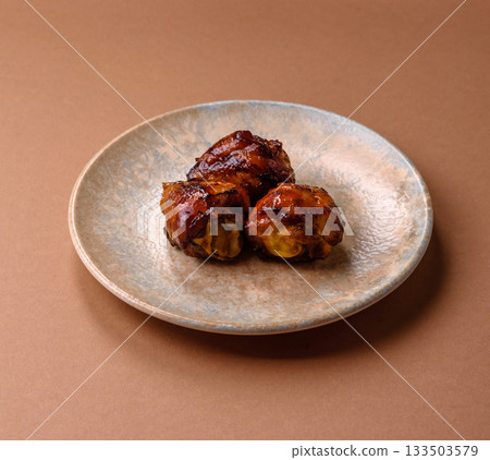 Fried chicken legs with teriyaki sauce, oven baked meat. Chicken legs 133503579