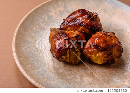 Fried chicken legs with teriyaki sauce, oven baked meat. Chicken legs Fried chicken legs with teriyaki sauce, oven baked meat. Chicken legs 133503580