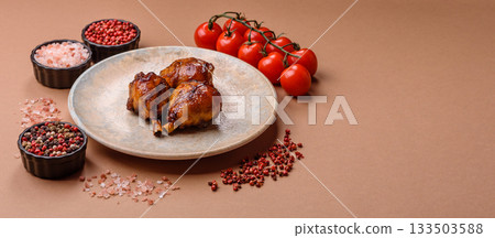 Fried chicken legs with teriyaki sauce, oven baked meat. Chicken legs Fried chicken legs with teriyaki sauce, oven baked meat. Chicken legs 133503588