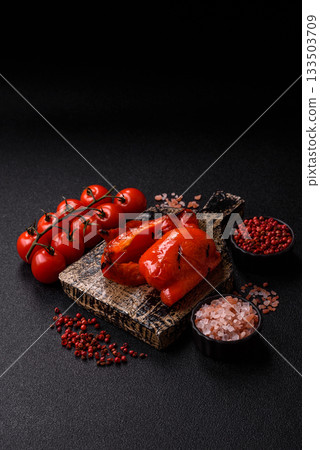 Grilled red bell peppers, vegetarian food. Red bell peppers 133503709