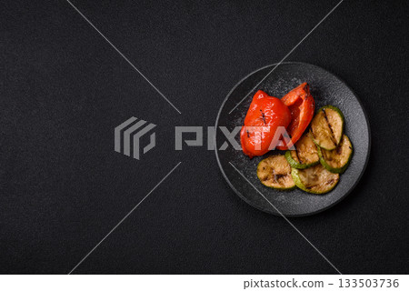 Grilled red bell peppers, vegetarian food. Red bell peppers Grilled red bell peppers, vegetarian food. Red bell peppers 133503736