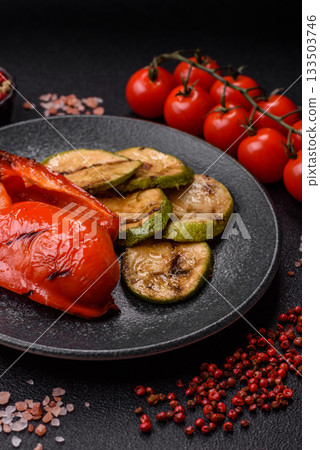 Grilled red bell peppers, vegetarian food. Red bell peppers Grilled red bell peppers, vegetarian food. Red bell peppers 133503746