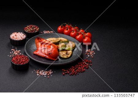 Grilled red bell peppers, vegetarian food. Red bell peppers Grilled red bell peppers, vegetarian food. Red bell peppers 133503747