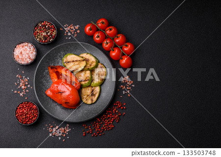 Grilled red bell peppers, vegetarian food. Red bell peppers Grilled red bell peppers, vegetarian food. Red bell peppers 133503748