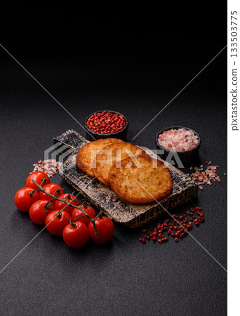 Potato hash browns, a cooked vegetable breakfast food. Potato hash brown 133503775