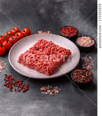 Raw ground beef for a burger or as an ingredient in a meat dish. Raw ground beef Raw ground beef for a burger or as an ingredient in a meat dish. Raw ground beef 133503959