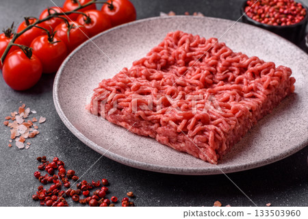 Raw ground beef for a burger or as an ingredient in a meat dish. Raw ground beef 133503960