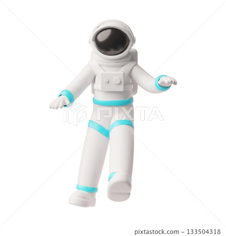 3D astronaut in a white suit and helmet, hovering in the air. 133504318