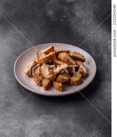Italian cantuccini cookies with almonds, a sweet biscuit dessert. Cantuccini cookies 133504346