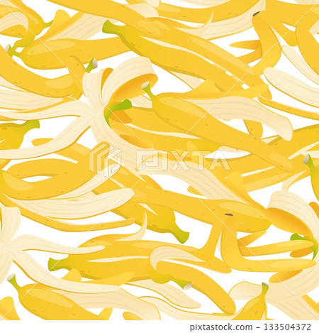 Yellow banana peel. Fruit skin seamless pattern. Organic garbage. Slippery rind. Food waste. Peelings heap. Slipping on husk. Product leftover shell. Recycling litter. Vector background Yellow banana peel. Fruit skin seamless pattern. Organic garbage. Slippery rind. Food waste. Peelings heap. Slipping on husk. Product leftover shell. Recycling litter. Vector background 133504372