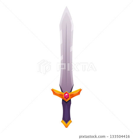 Cartoon sword, vector game iron sharp blade saber with hilt decorated gemstone, ancient warrior medieval knight weapon 133504416