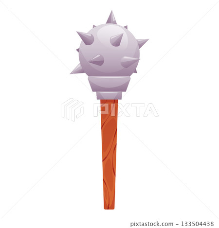 Medieval mace, round, with sharp metal spikes and a wooden handle. Medieval mace, round, with sharp metal spikes and a wooden handle. 133504438