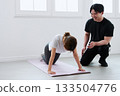 Young woman receiving training from a personal trainer Young woman receiving training from a personal trainer 133504776