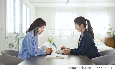 A young businesswoman explaining to a middle-aged woman 133504804